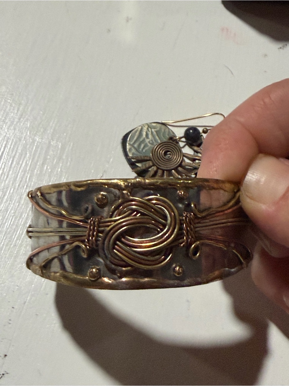 Gold-Tone Metal Cuff Bracelet with Decorative Wire Accents - Women Jewelry